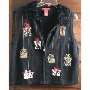 Vintage Merry & Bright Ugly Christmas Presents Sweater Vest Size PL